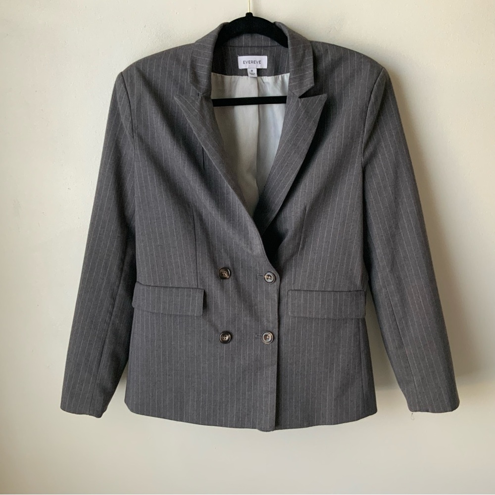 EVEREVE Double-Breasted Blazer Pinstripe Gray White Medium *Blazer ONLY - Picture 3 of 10